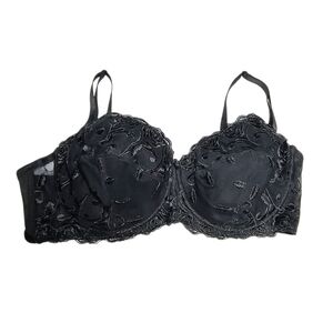 Body Form Elegant Black Lace Floral Embroidered Lightly Lined Underwire Bra 48DD